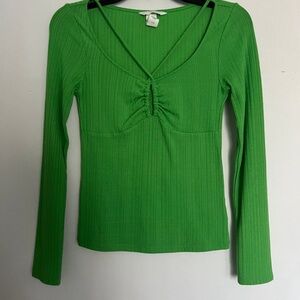 H&M Vibrant Green Ribbed Blouse